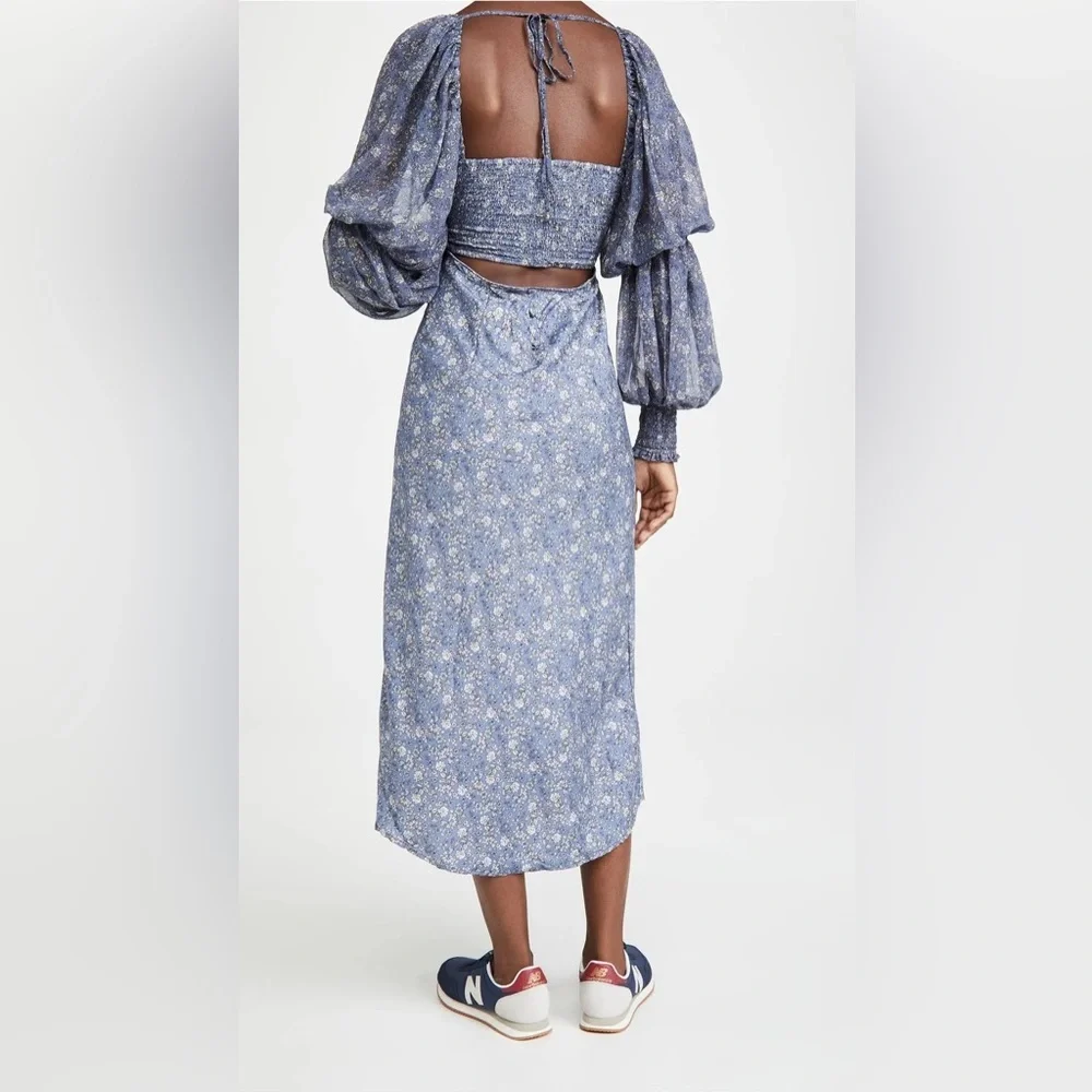 Free People Blue Floral Long Sleeve Midi Dress